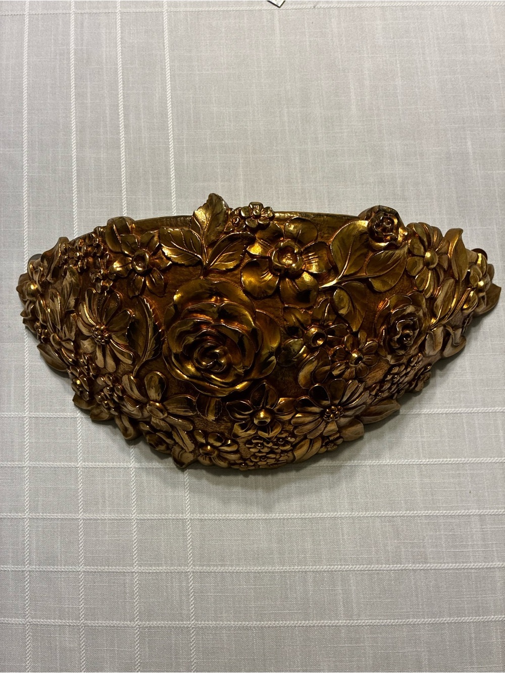 Vintage Syroco Hollywood Regency Gold Plastic Floral Wall Pocket Planter Sconce